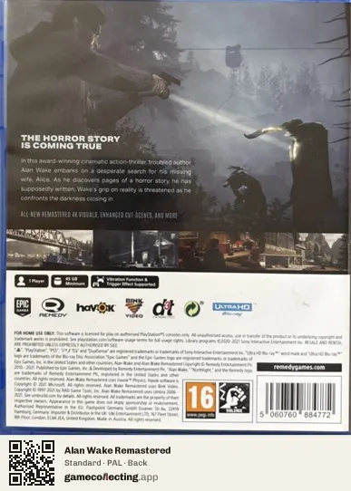 Alan Wake Remastered PlayStation 5, PAL box back