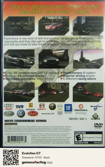 Evolution GT PlayStation 2, NTSC box back