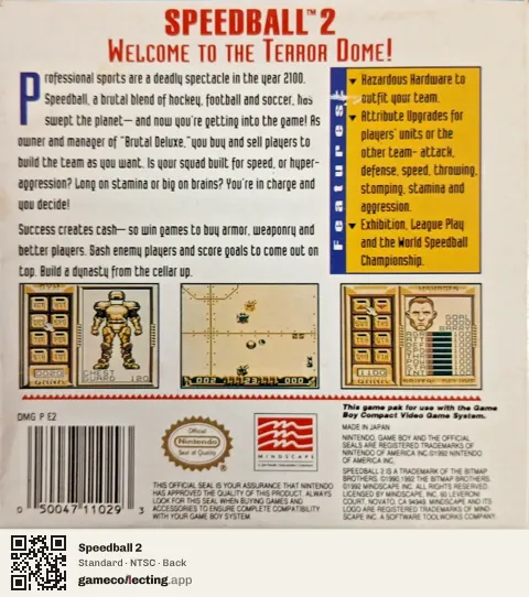 Speedball 2 Game Boy, NTSC box back