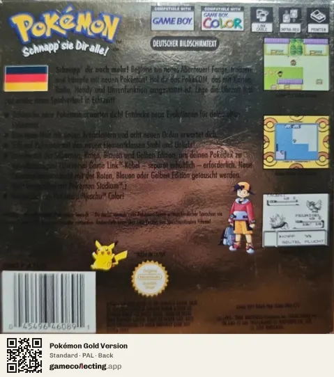 Pokémon Gold Version Game Boy Color, PAL box back