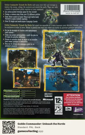 Goblin Commander: Unleash the Horde Xbox, PAL box back