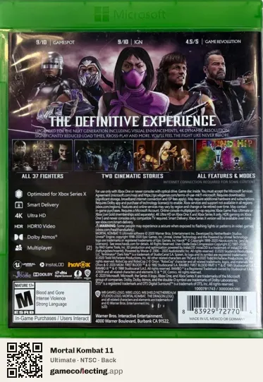 Mortal Kombat 11 Xbox Series X, NTSC box back