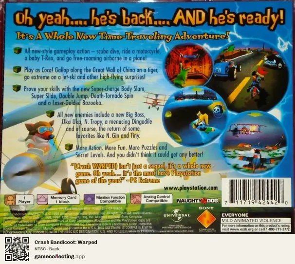 Crash Bandicoot: Warped PlayStation, NTSC box back