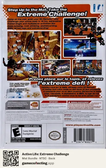 Active Life: Extreme Challenge Nintendo Wii, NTSC box back