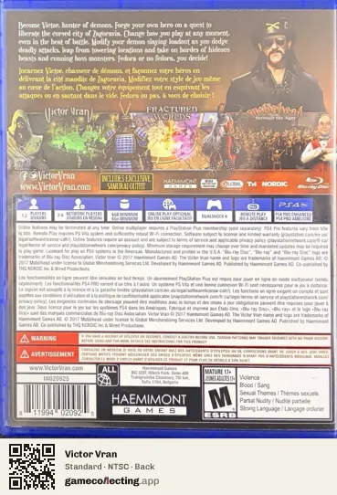 Victor Vran PlayStation 4, NTSC box back