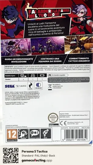 Persona 5 Tactica Nintendo Switch, Italy box back