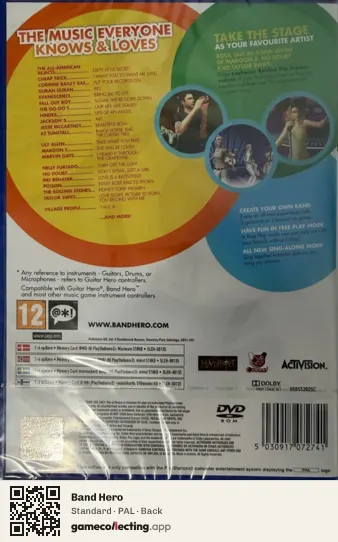 Band Hero PlayStation 2, PAL box back