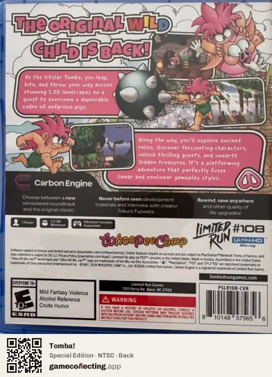 Tomba! PlayStation 5, NTSC box back