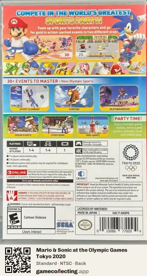 Mario & Sonic at the Olympic Games Tokyo 2020 Nintendo Switch, NTSC box back