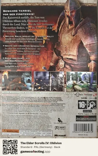The Elder Scrolls IV: Oblivion Xbox 360, Germany box back