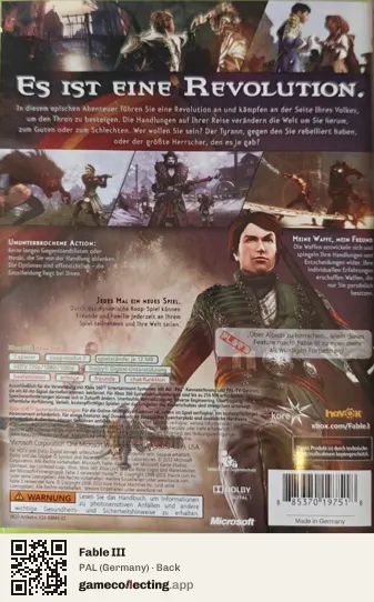Fable III Xbox 360, Germany box back