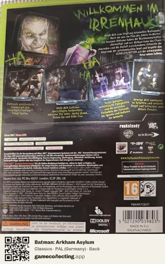 Batman: Arkham Asylum Xbox 360, Germany box back