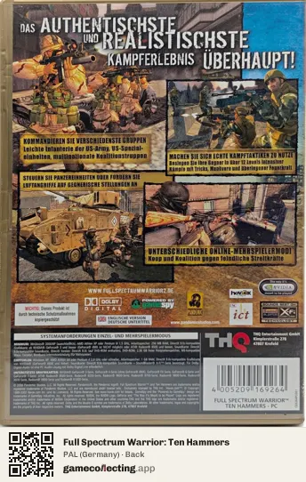 Full Spectrum Warrior: Ten Hammers Computer, Germany box back
