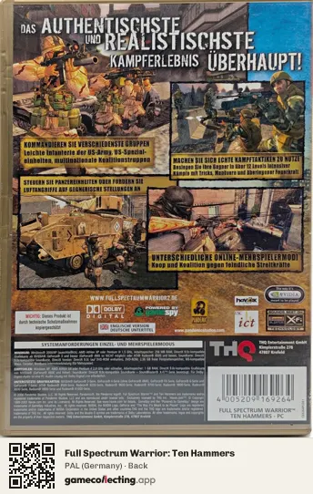 Full Spectrum Warrior: Ten Hammers Computer, Germany box back