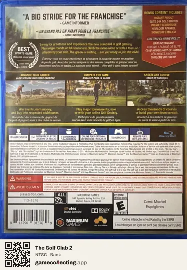 The Golf Club 2 PlayStation 4, NTSC box back