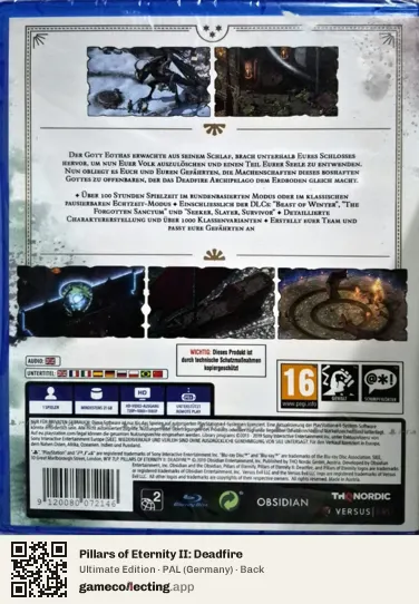 Pillars of Eternity II: Deadfire PlayStation 4, Germany box back
