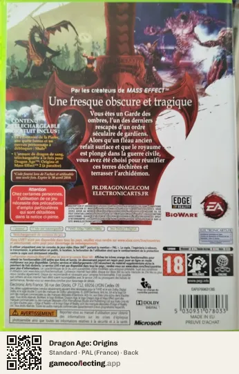 Dragon Age: Origins Xbox 360, France box back