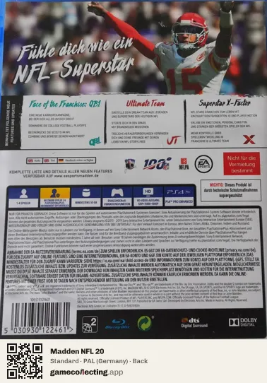 Madden NFL 20 PlayStation 4, Germany box back