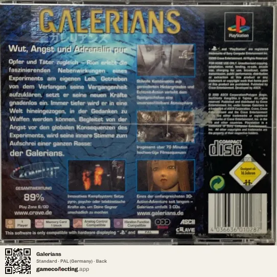 Galerians PlayStation, Germany box back