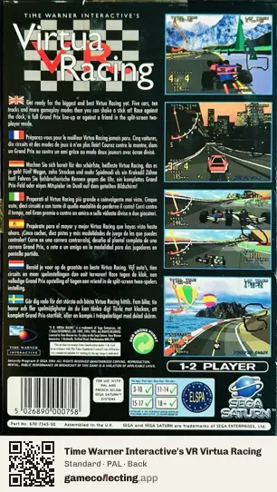 Time Warner Interactive's VR Virtua Racing Sega Saturn, PAL box back