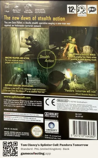 Tom Clancy's Splinter Cell: Pandora Tomorrow Nintendo GameCube, United Kingdom box back