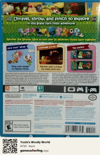 Yoshi's Woolly World Nintendo Wii U, NTSC box back