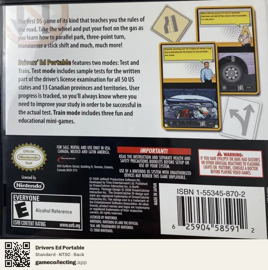 Drivers Ed Portable Nintendo DS, NTSC box back