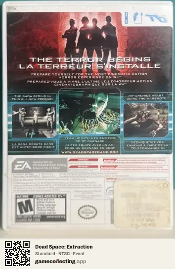 Dead Space: Extraction Nintendo Wii, NTSC box front