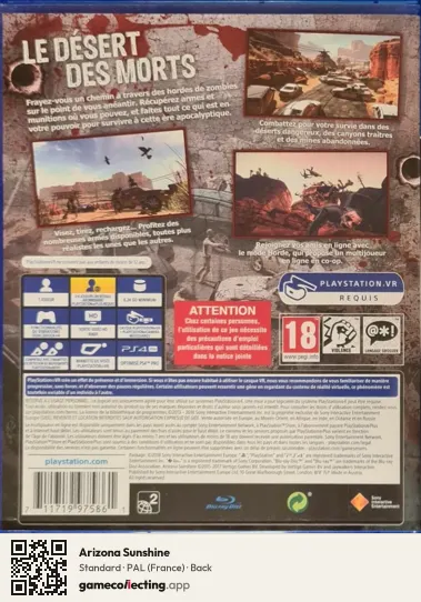 Arizona Sunshine PlayStation 4, France box back
