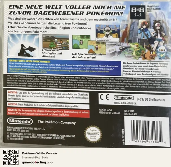 Pokémon White Version Nintendo DS, PAL box back