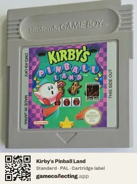 Kirby's Pinball Land Game Boy, PAL cartridge label