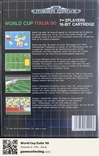 World Cup Italia '90 Sega Mega Drive / Genesis, PAL box back