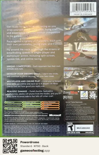 Powerdrome Xbox, NTSC box back
