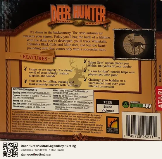 Deer Hunter 2003: Legendary Hunting Computer, NTSC box back