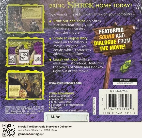Shrek: The Electronic Storybook Collection Computer, NTSC box back