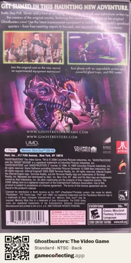 Ghostbusters: The Video Game PlayStation Portable, NTSC box back