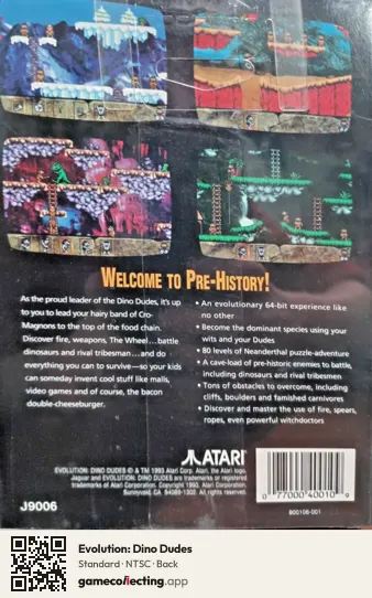 Evolution: Dino Dudes Atari Jaguar, NTSC box back