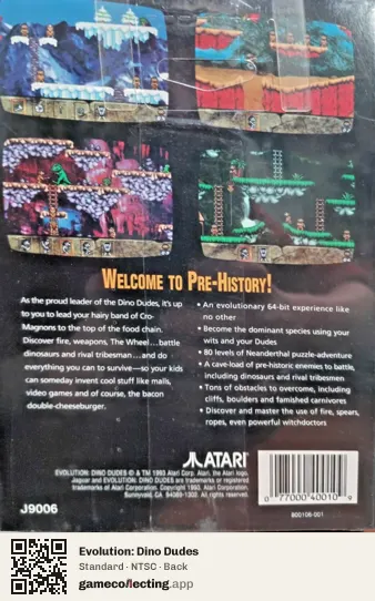 Evolution: Dino Dudes Atari Jaguar, NTSC box back