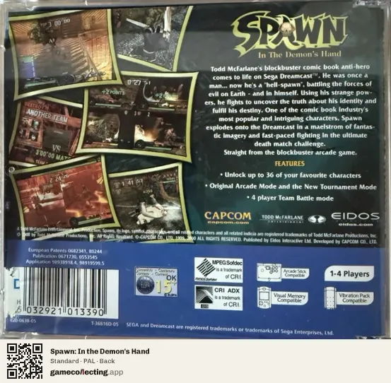 Spawn: In the Demon's Hand Sega Dreamcast, PAL box back