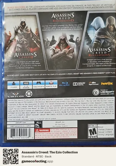 Assassin's Creed: The Ezio Collection PlayStation 4, NTSC box back