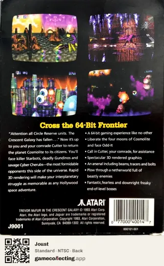 Joust Atari 7800, NTSC box back