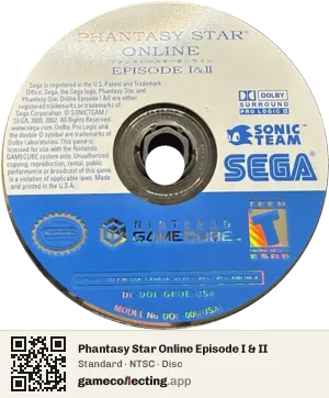 Phantasy Star Online Episode I & II Nintendo GameCube, NTSC disc