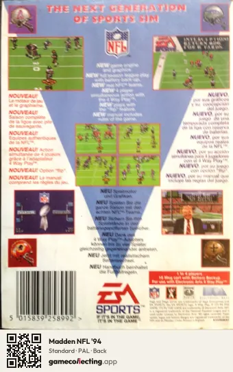 Madden NFL '94 Sega Mega Drive / Genesis, PAL box back