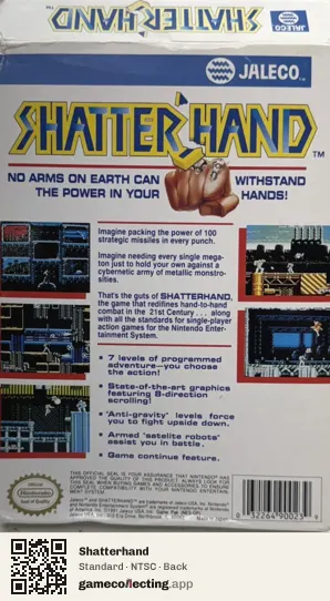 Shatterhand Nintendo Entertainment System, NTSC box back