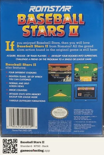 Baseball Stars II Nintendo Entertainment System, NTSC box back