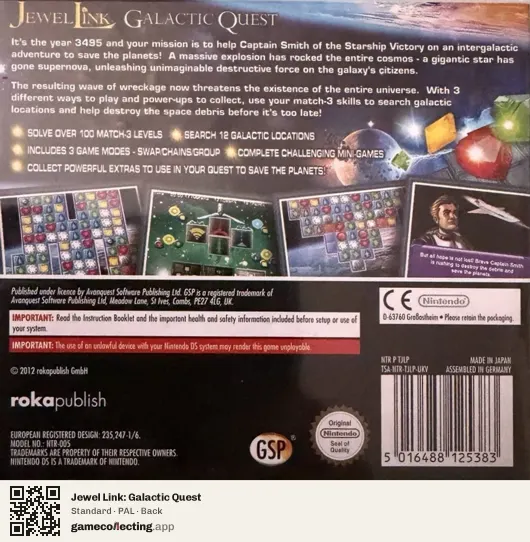 Jewel Link: Galactic Quest Nintendo DS, PAL box back