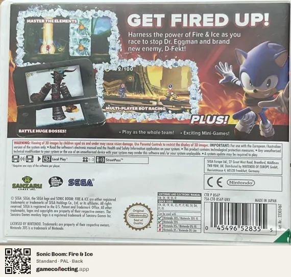 Sonic Boom: Fire & Ice Nintendo 3DS, PAL box back