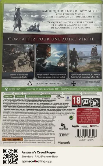 Assassin's Creed Rogue Xbox 360, France box back