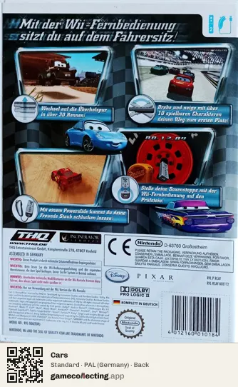 Cars Nintendo Wii, Germany box back