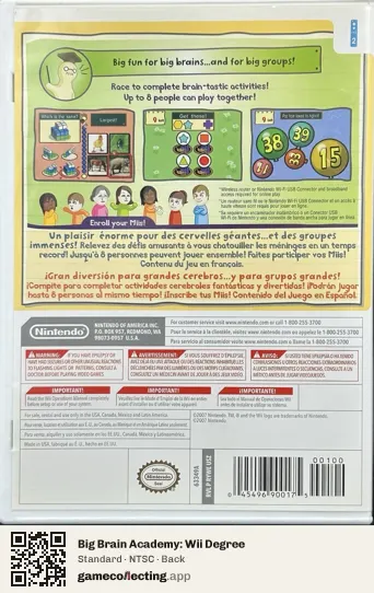 Big Brain Academy: Wii Degree Nintendo Wii, NTSC box back